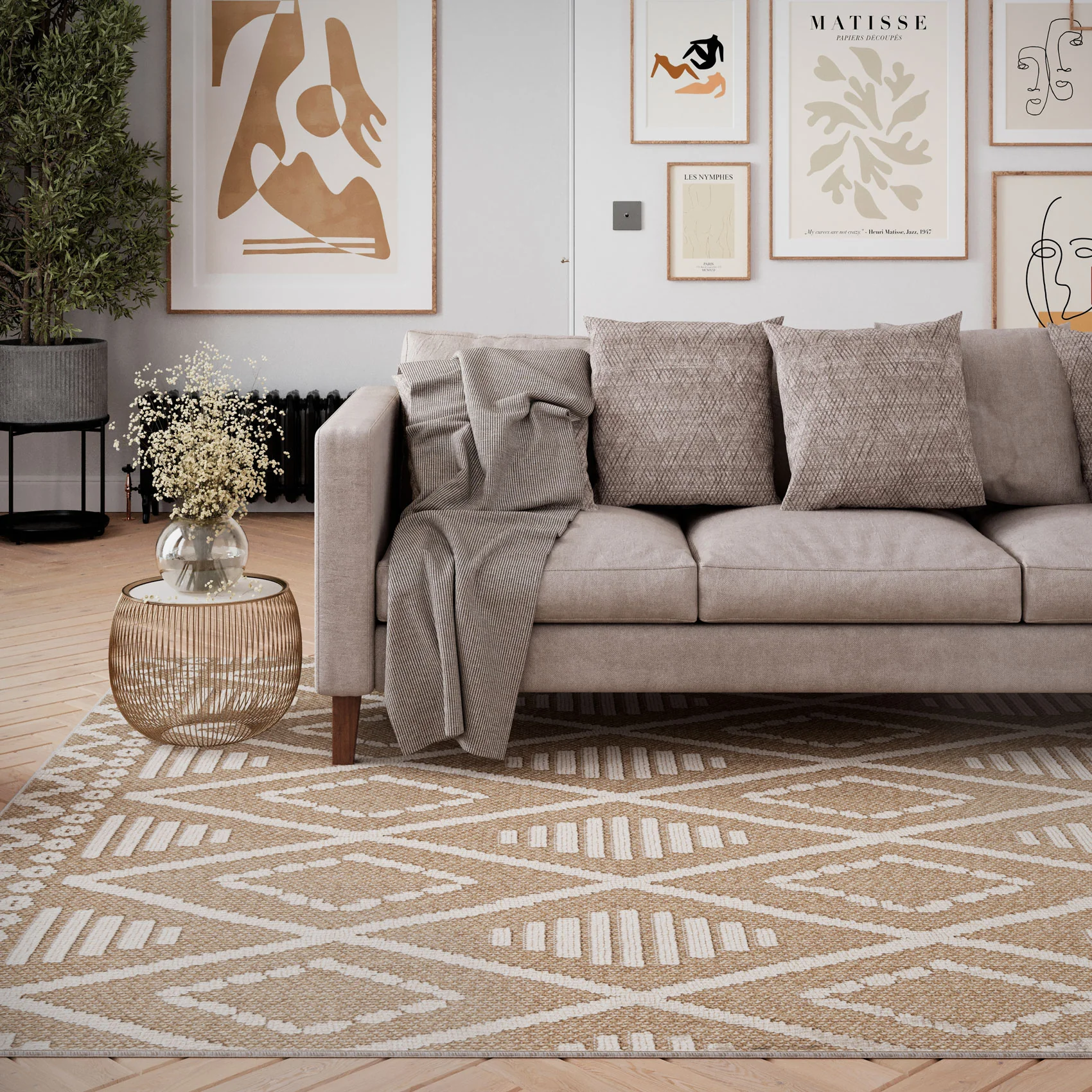 Beige Diamond Loop Pile Rug - Image 3