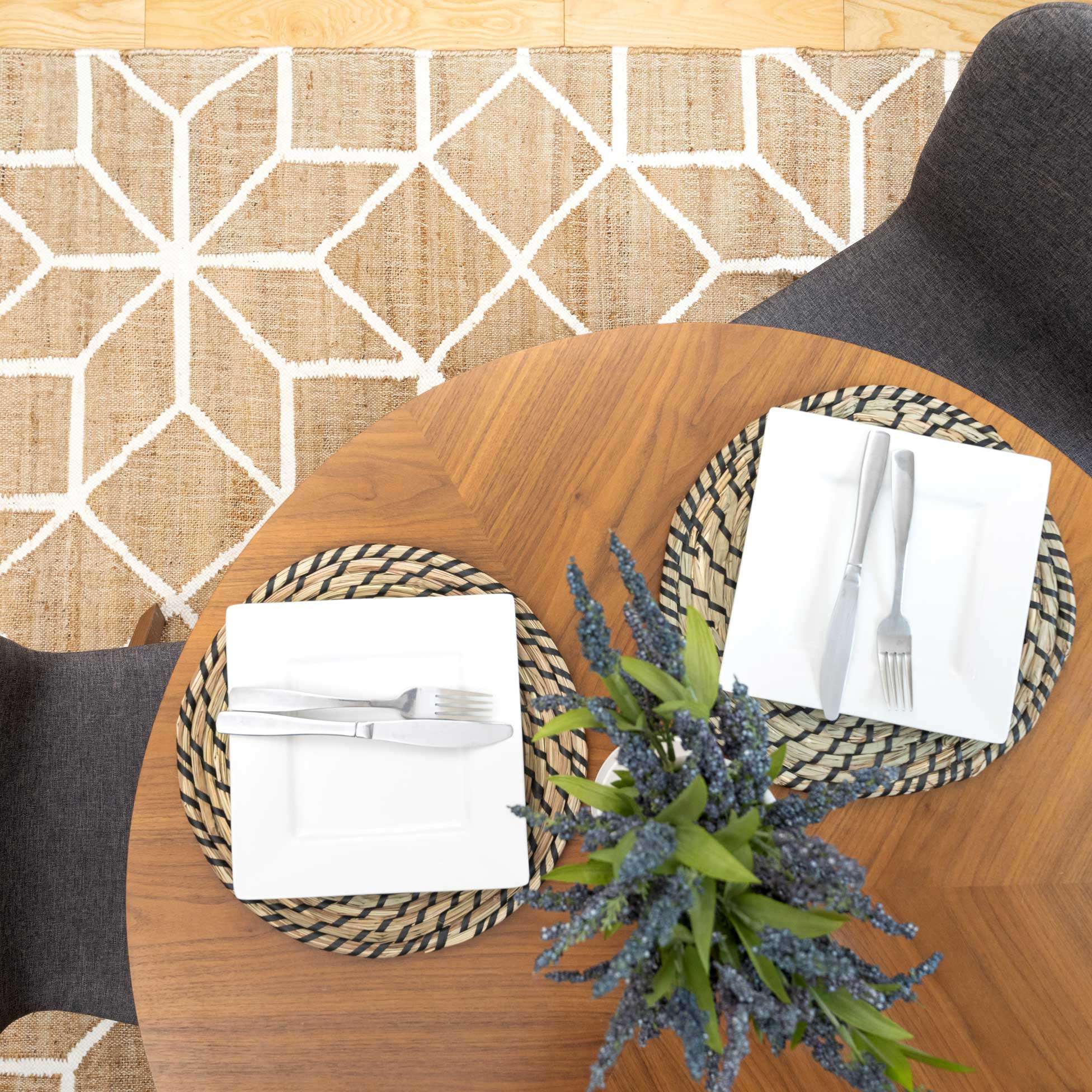 Beige Geometric Natural Jute Area Rug - Fretwork - Image 5