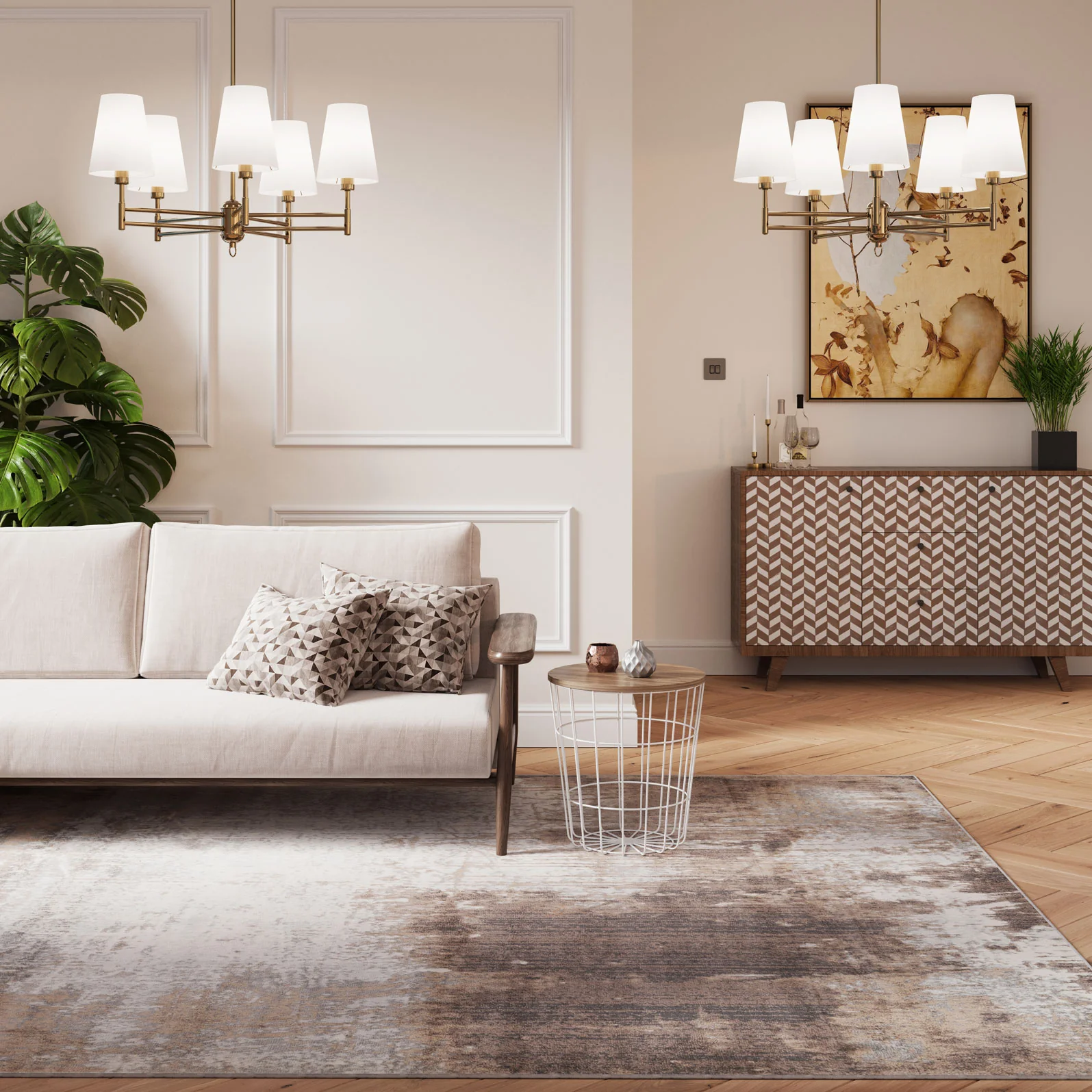 Beige Grey Distressed Area Rug - Image 2