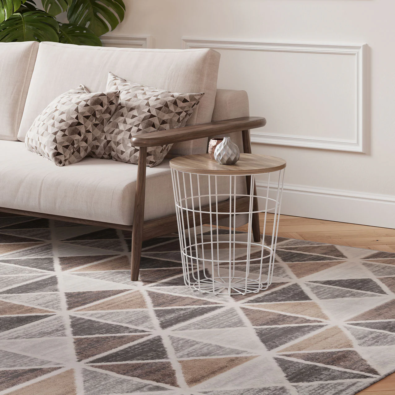 Beige Grey Multi Tile Area Rug - Image 2