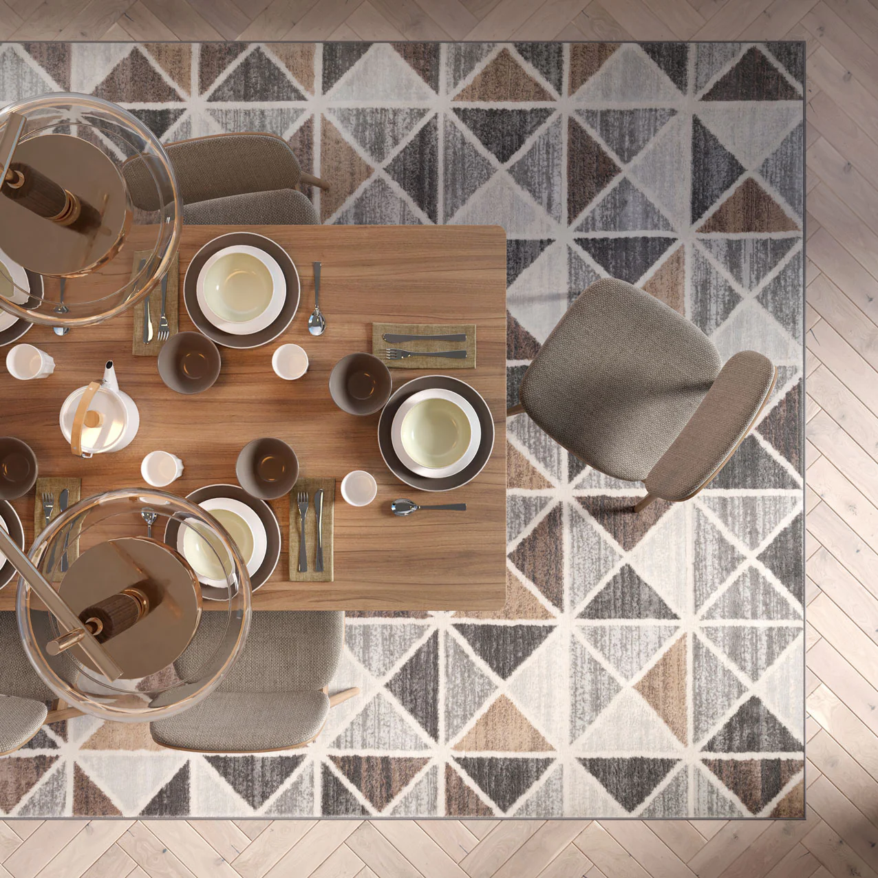 Beige Grey Multi Tile Area Rug - Image 3