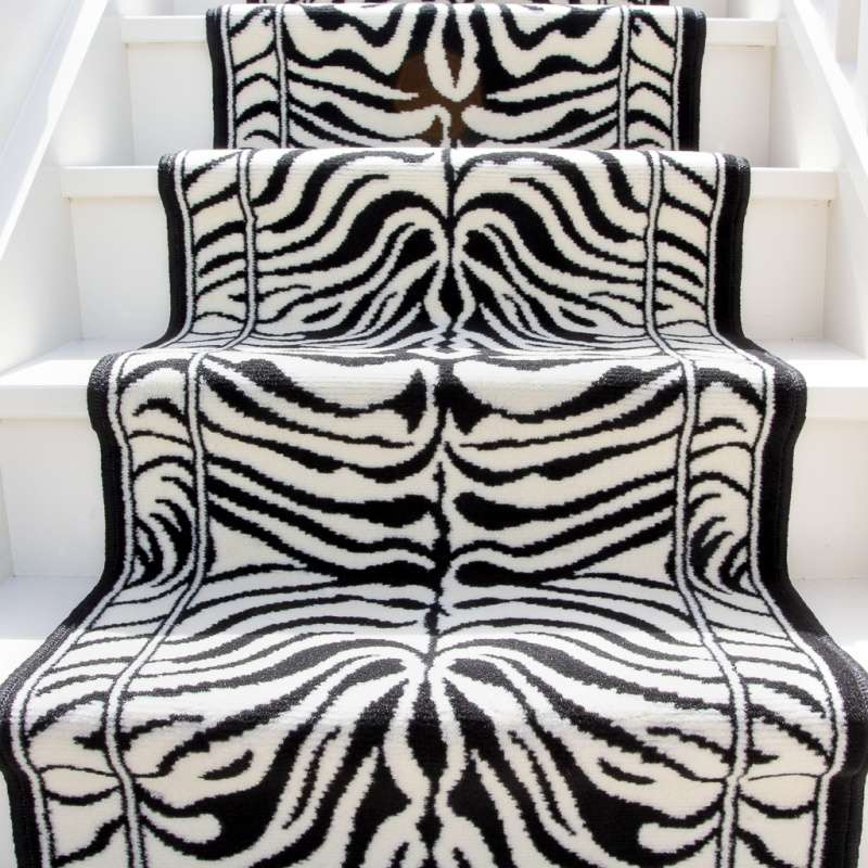 Black White Animal Print Stair Carpet Runner - Cut to Measure - Image 5