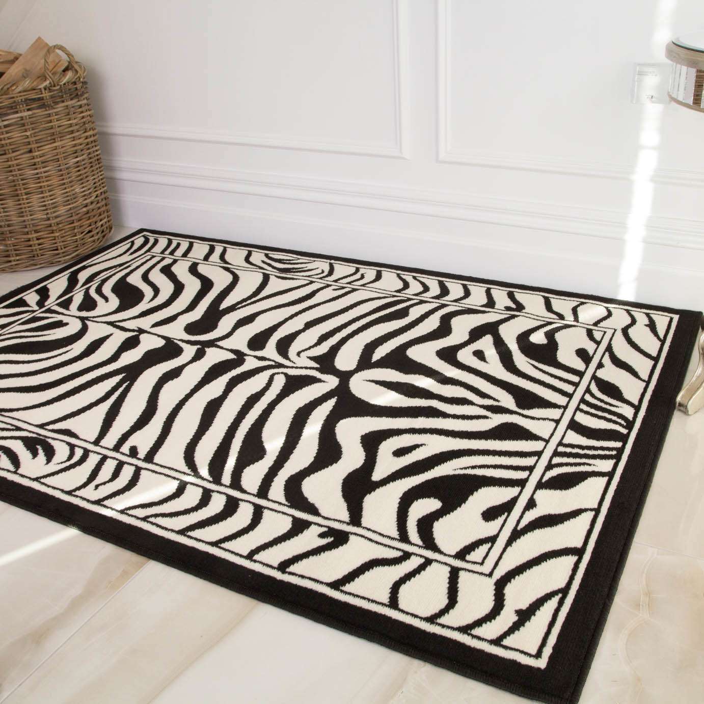 Black White Animal Zebra Print Rug - Image 2