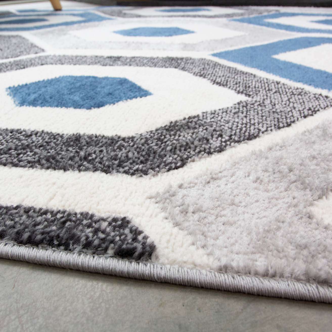 Blue Geometric Honeycomb Living Room Rug - Image 4