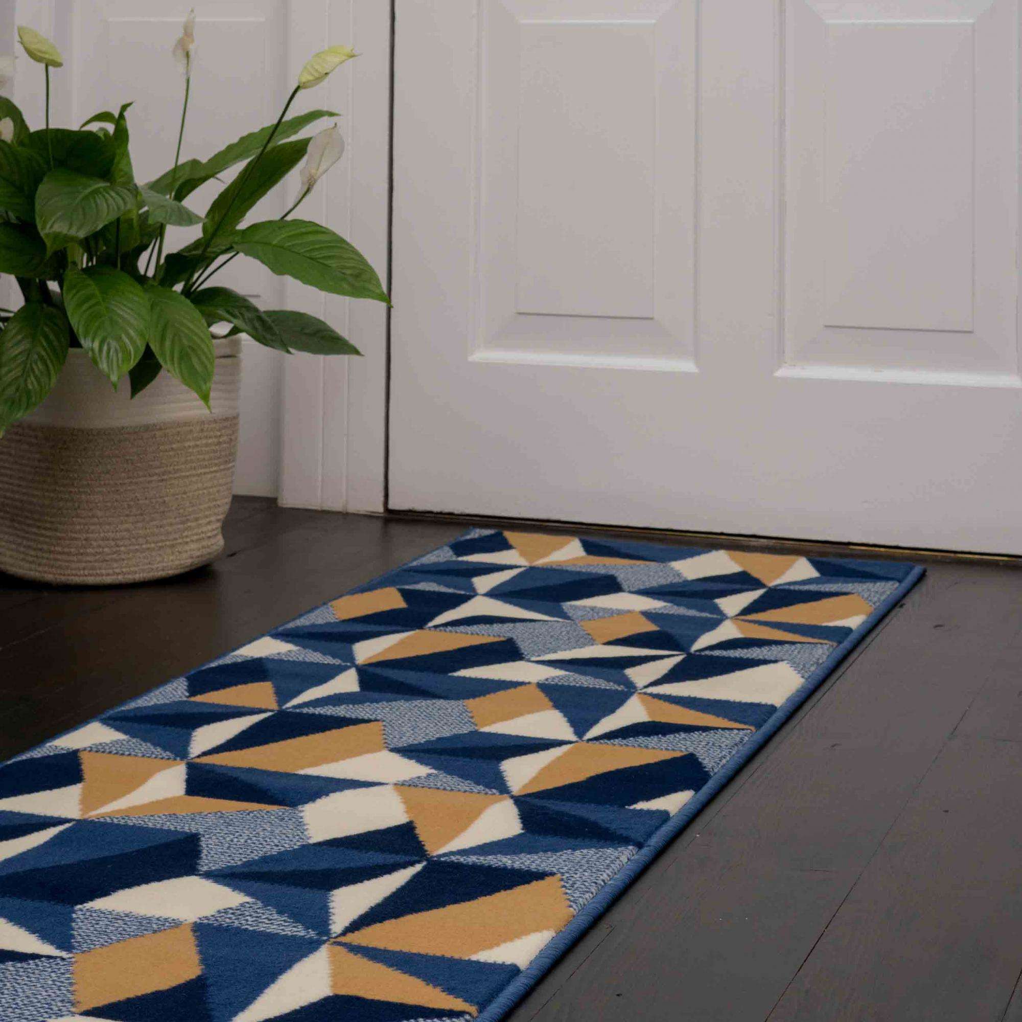 Blue Grey Modern Geometric Living Room Rugs - Image 4