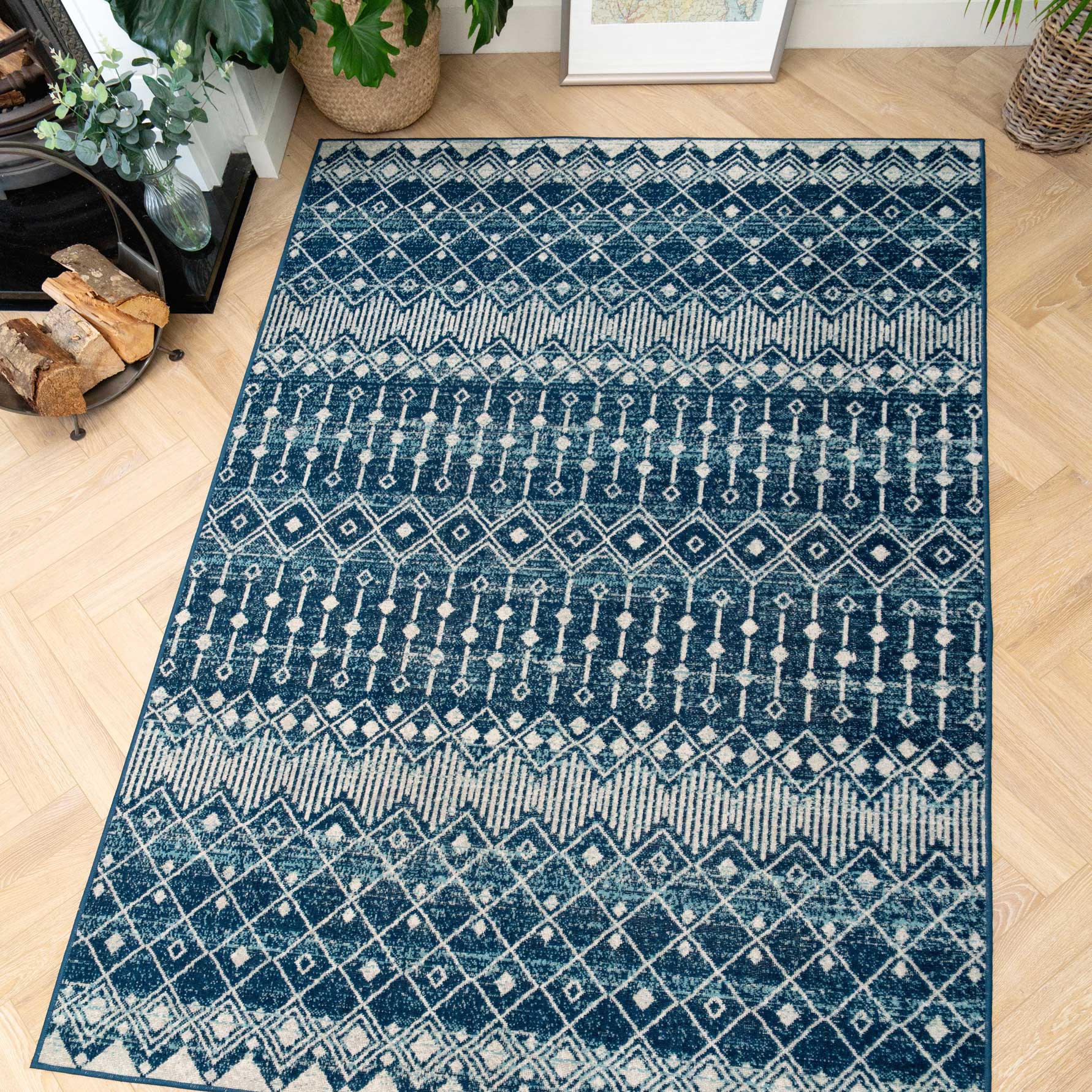 Blue Moroccan Tile Living Room Rug - Image 3