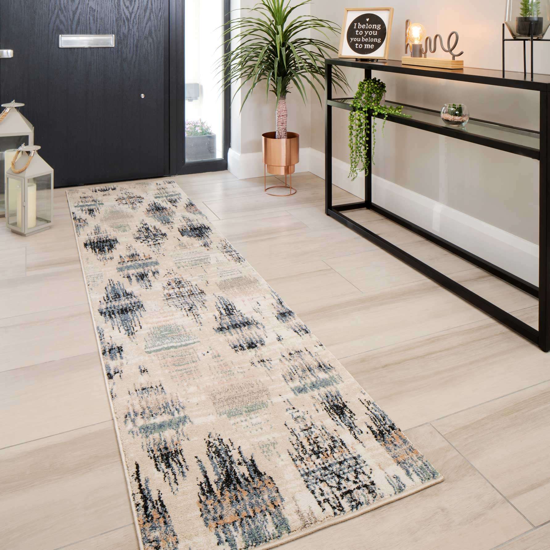 Blue Mottled Trellis Living Room Rug - Polly - Image 3