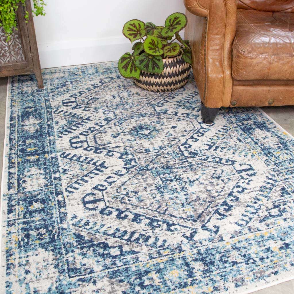 Blue Oriental Distressed Vintage Runner Rug - Image 4