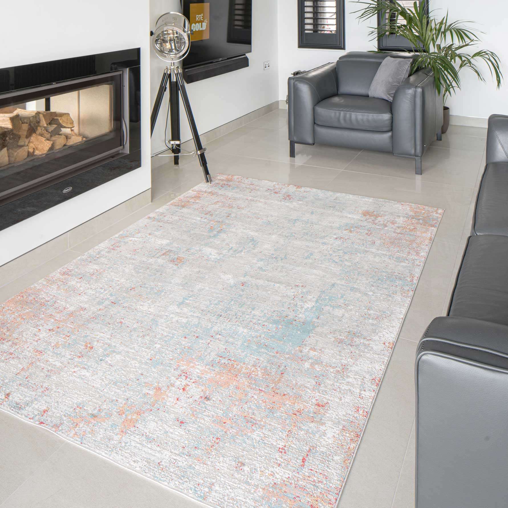 Blue Terracotta Abstract Canvas Runner Rug - Image 5