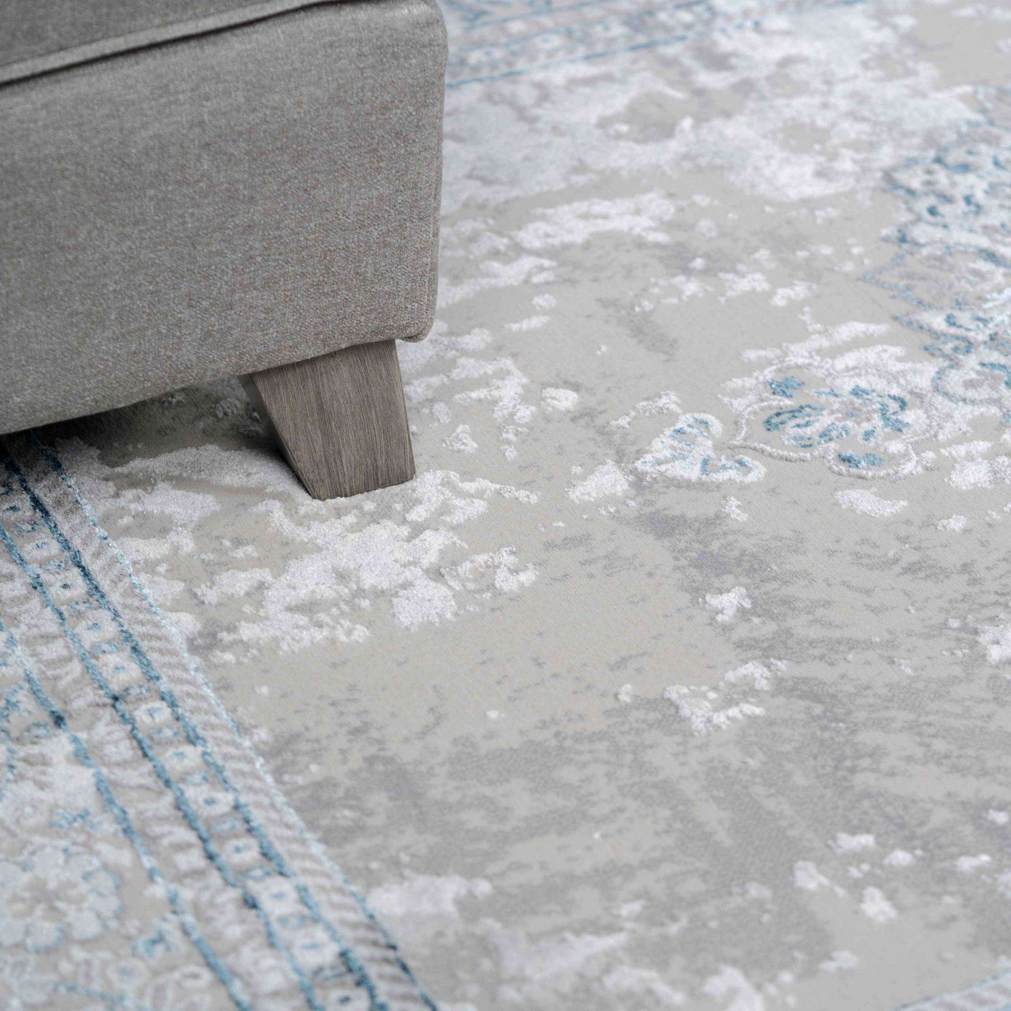 Blue Traditional Distressed Large Dining Table Rugs - Image 6