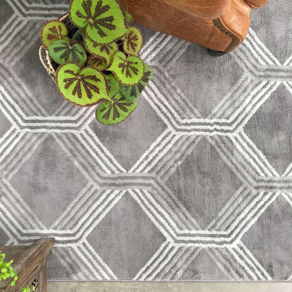 Chic Geometric Grey Living Room Rug - Image 2