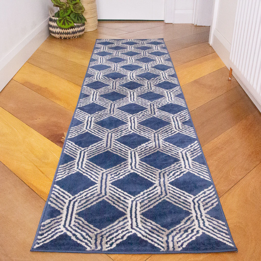Chic Geometric Navy Living Room Rug - Image 3