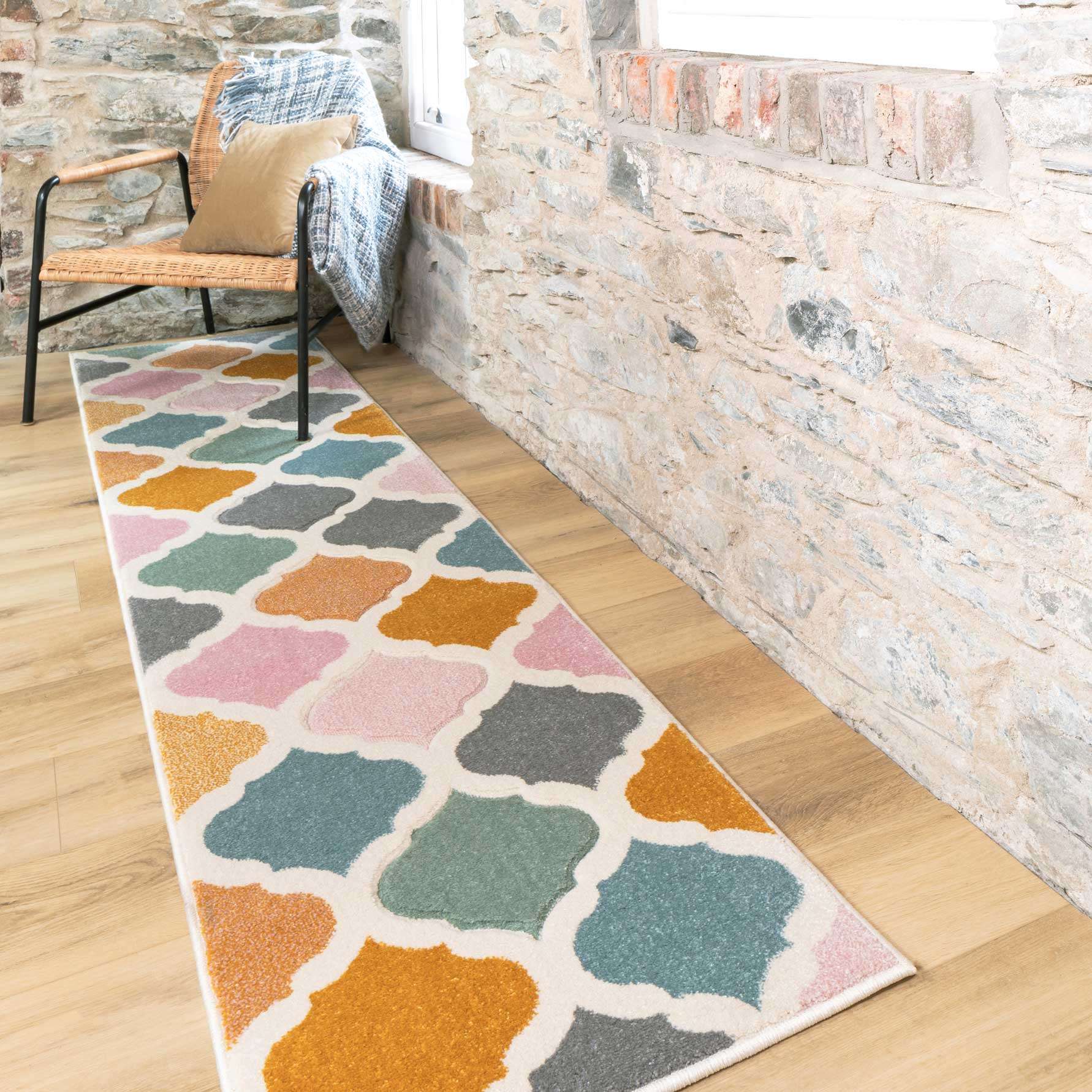 Colourful Pastel Trellis Hall Runner Rug - Image 2
