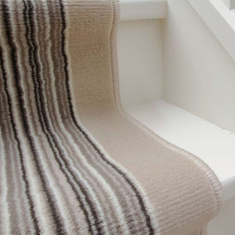 Cream Beige Stripey Stair Carpet Runner - Cut to Measure - Image 5