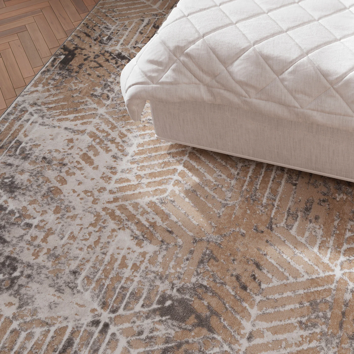 Distressed Beige Art Deco Area Rug - Busby - Image 9