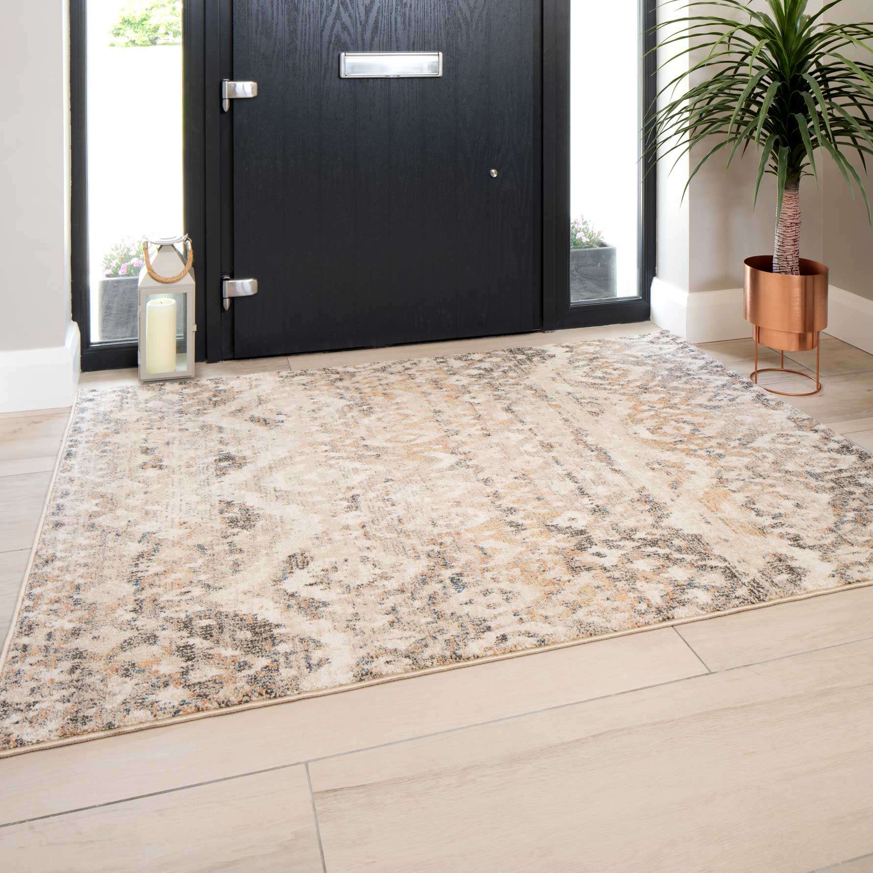 Distressed Grey Gold Diamond Area Rug - Boyce - Image 2