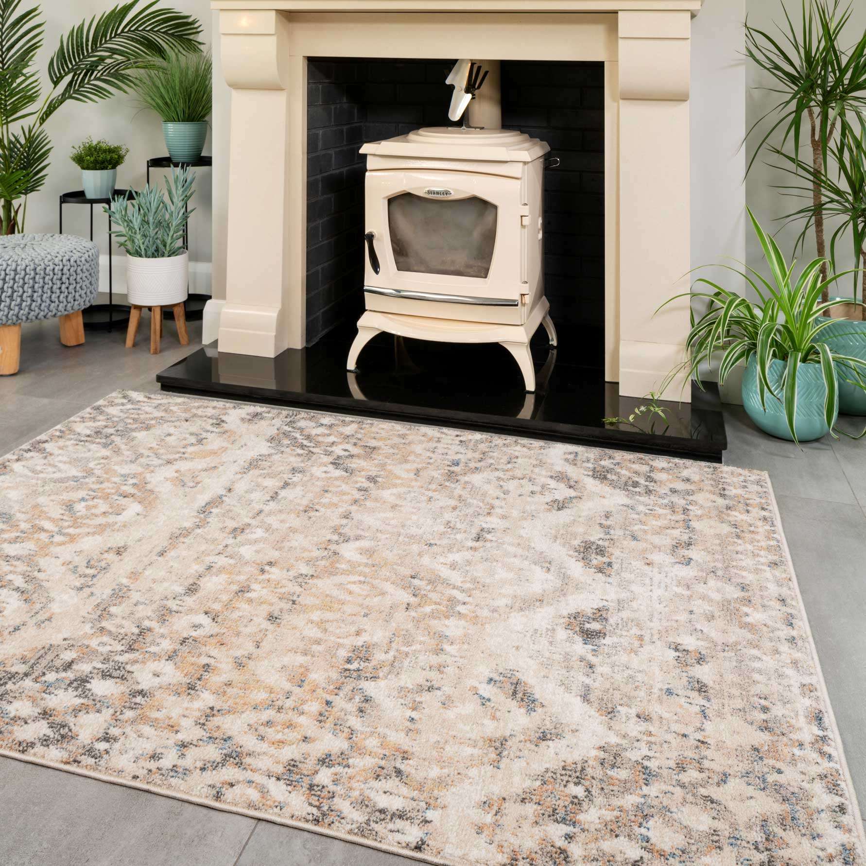 Distressed Grey Gold Diamond Area Rug - Boyce - Image 4