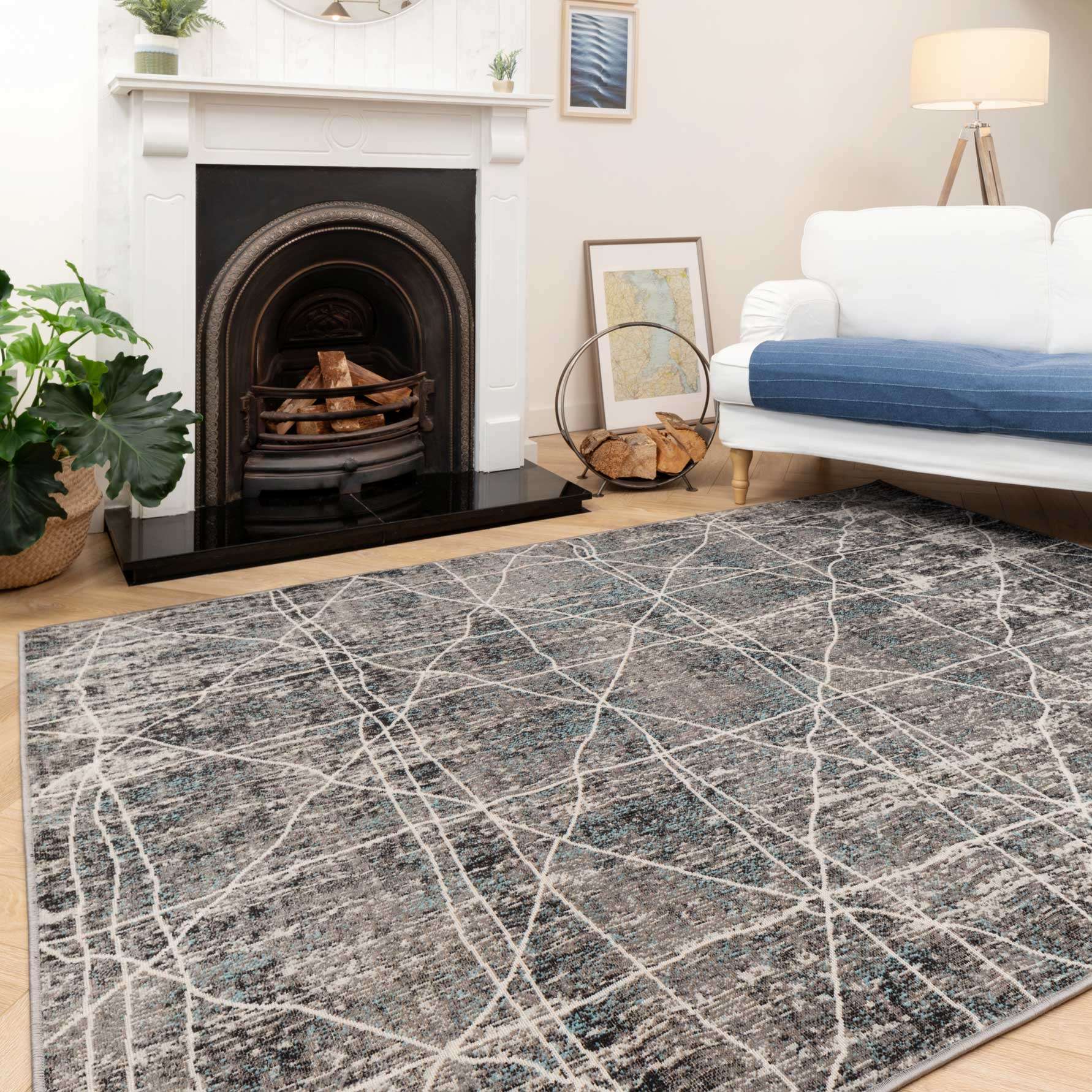 Distressed Grey Trellis Area Rug - Image 4