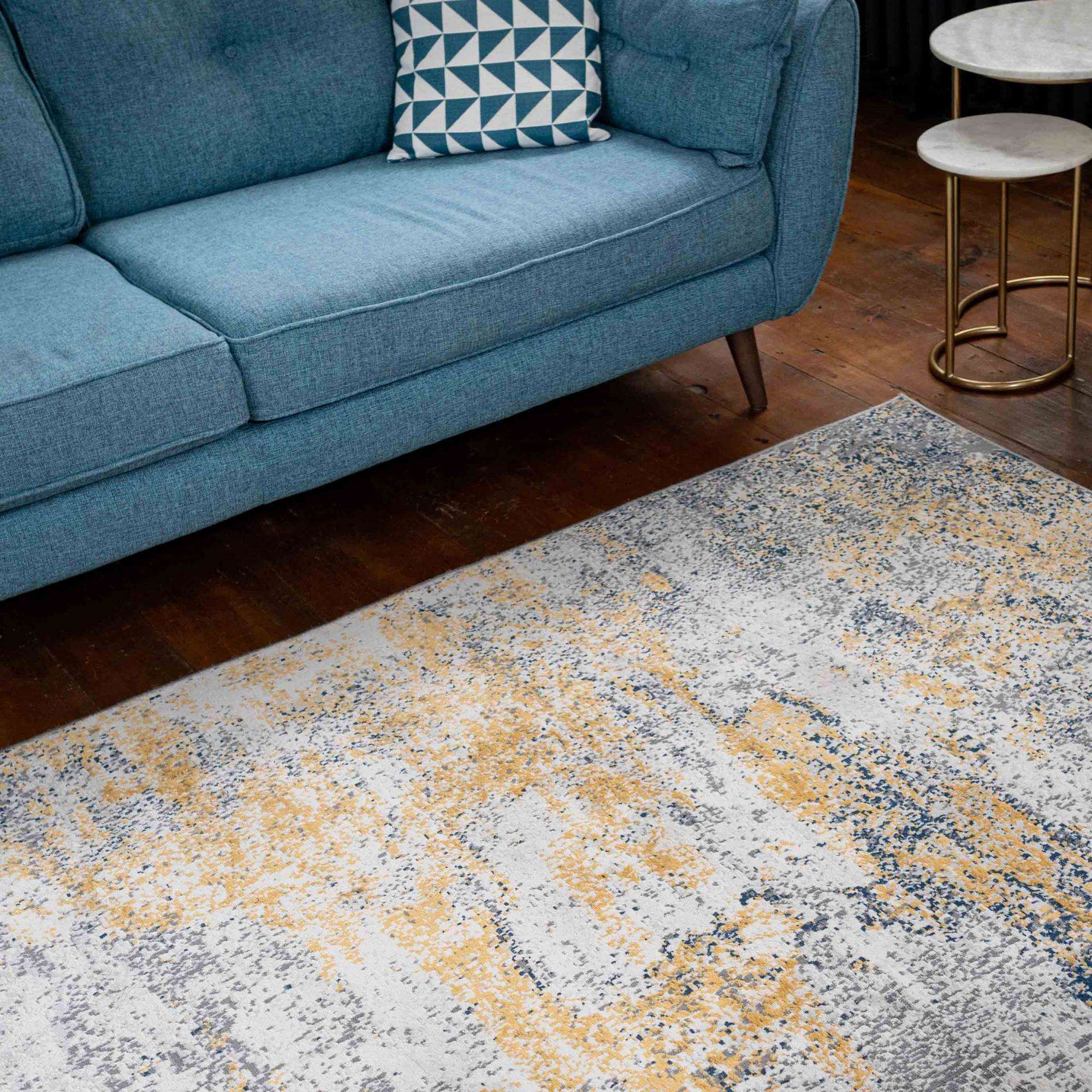 Distressed Ochre Yellow Pastel Soft Living Room Rug - Image 3