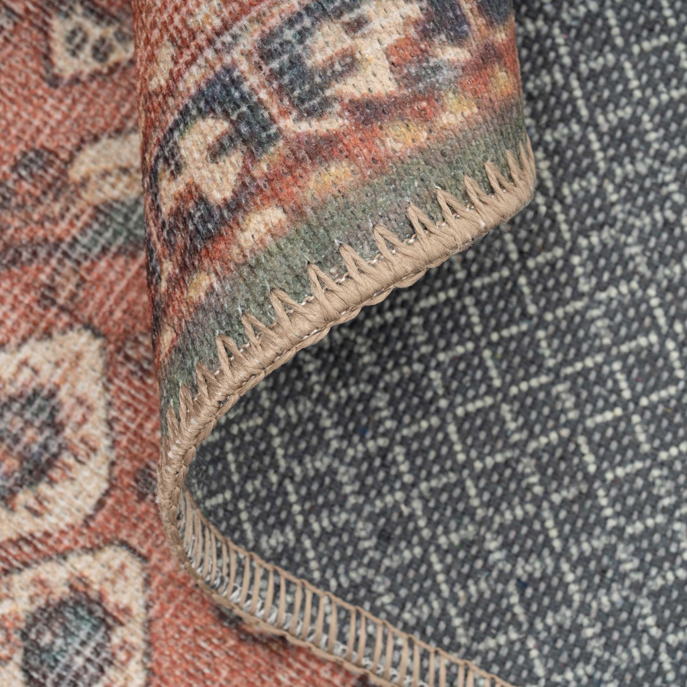 Flatwoven Washable Distressed Terracotta Circle Rug - Image 4