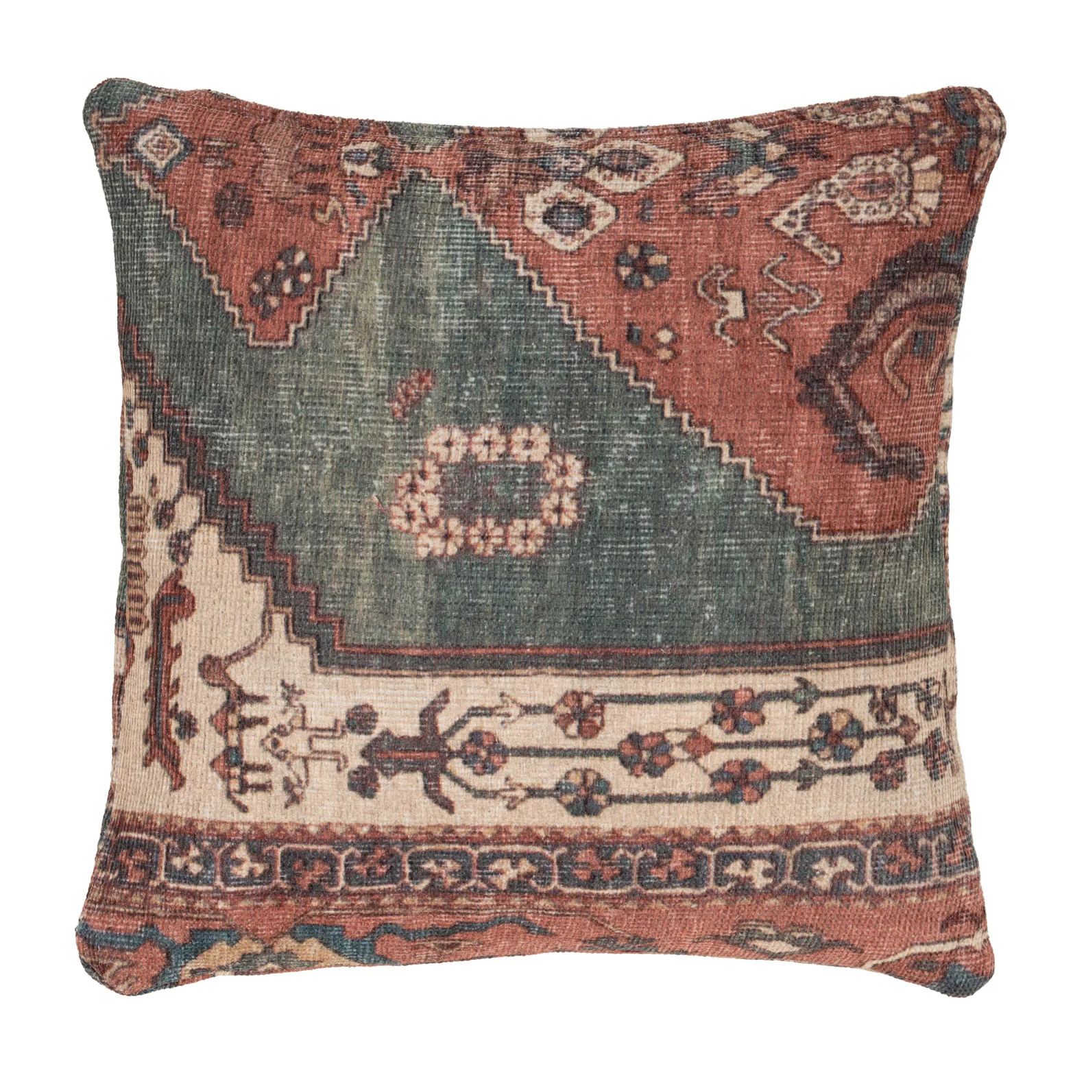 Flatwoven Washable Distressed Terracotta Green Boho Rug - Faro - Image 17