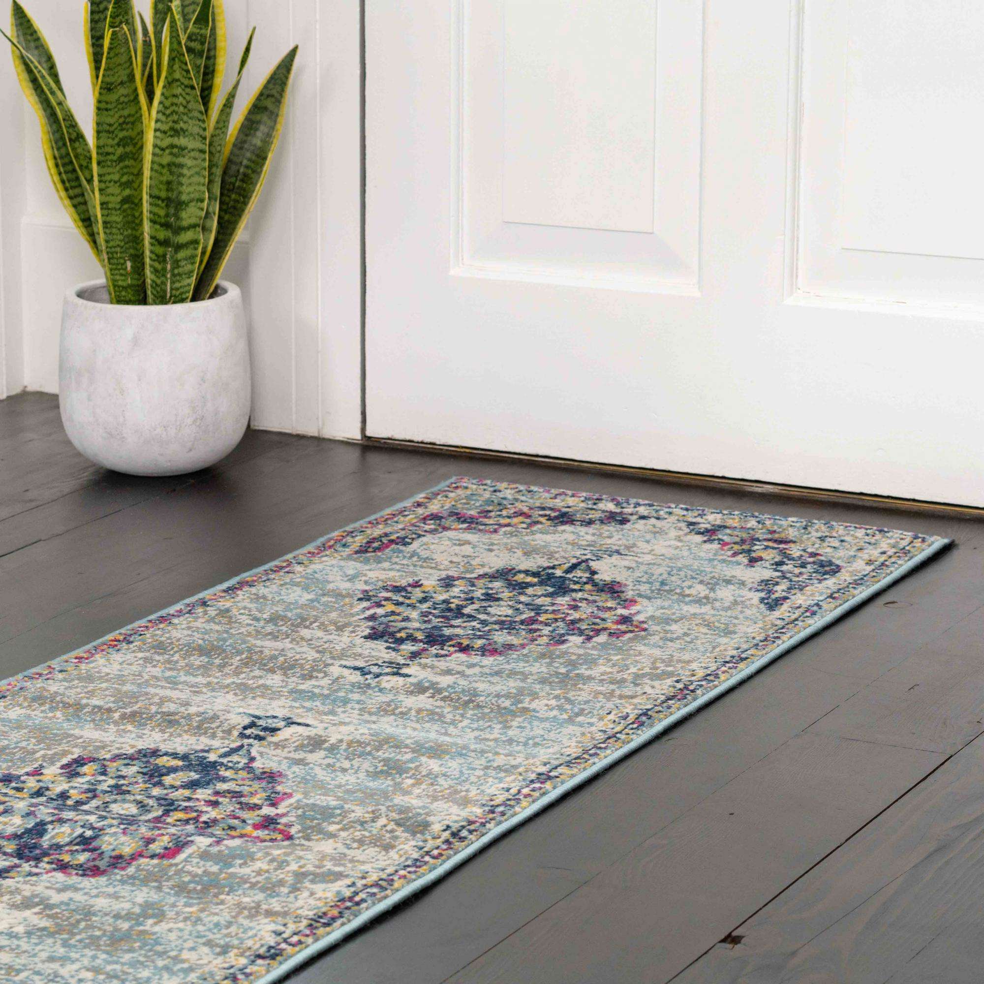 Faded Distressed Colourful Oriental Pattern Rug - Demelza - Image 5