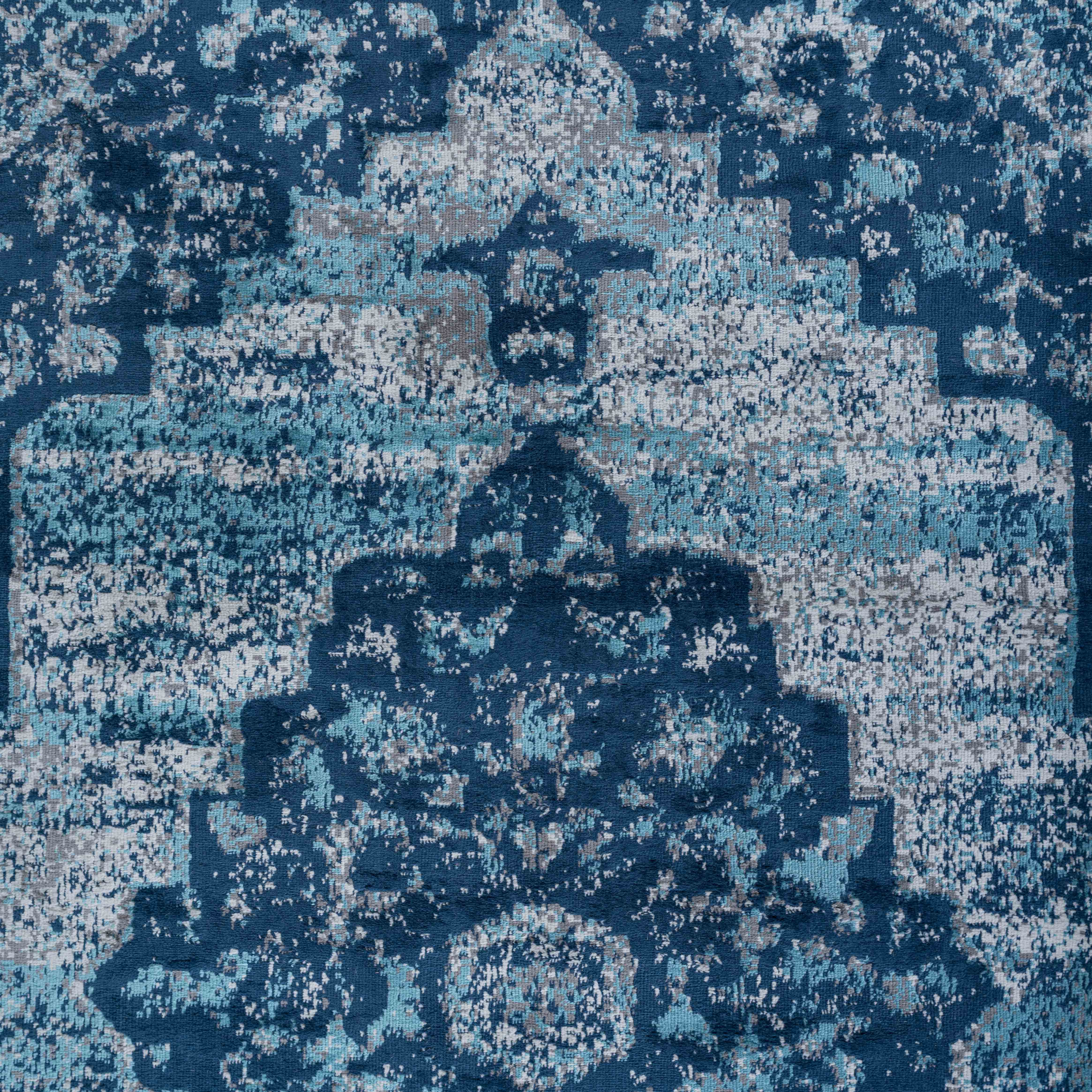 Faded Distressed Navy Blue Oriental Pattern Rug - Image 3