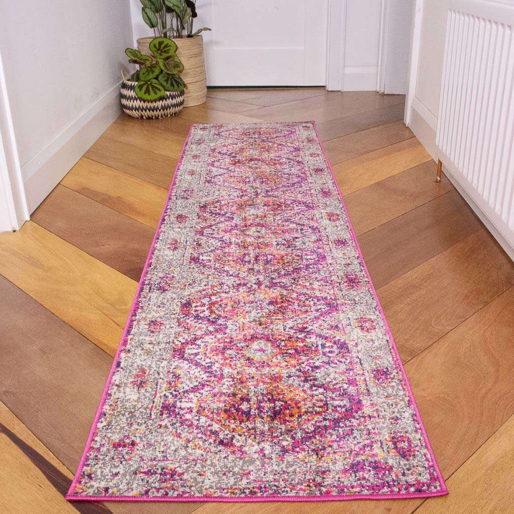 Fuschia Pink Oriental Distressed Rug - Image 3