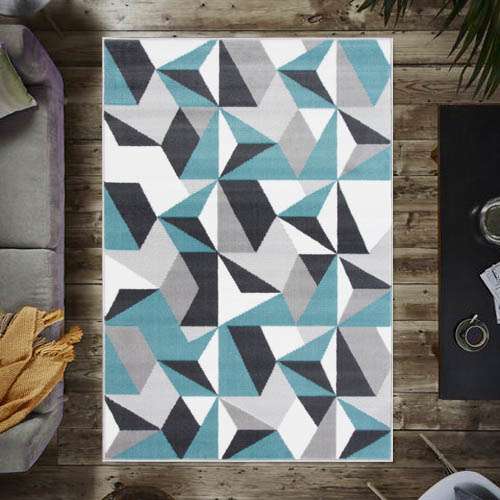 Geometric Blue and Grey Rug - Image 4