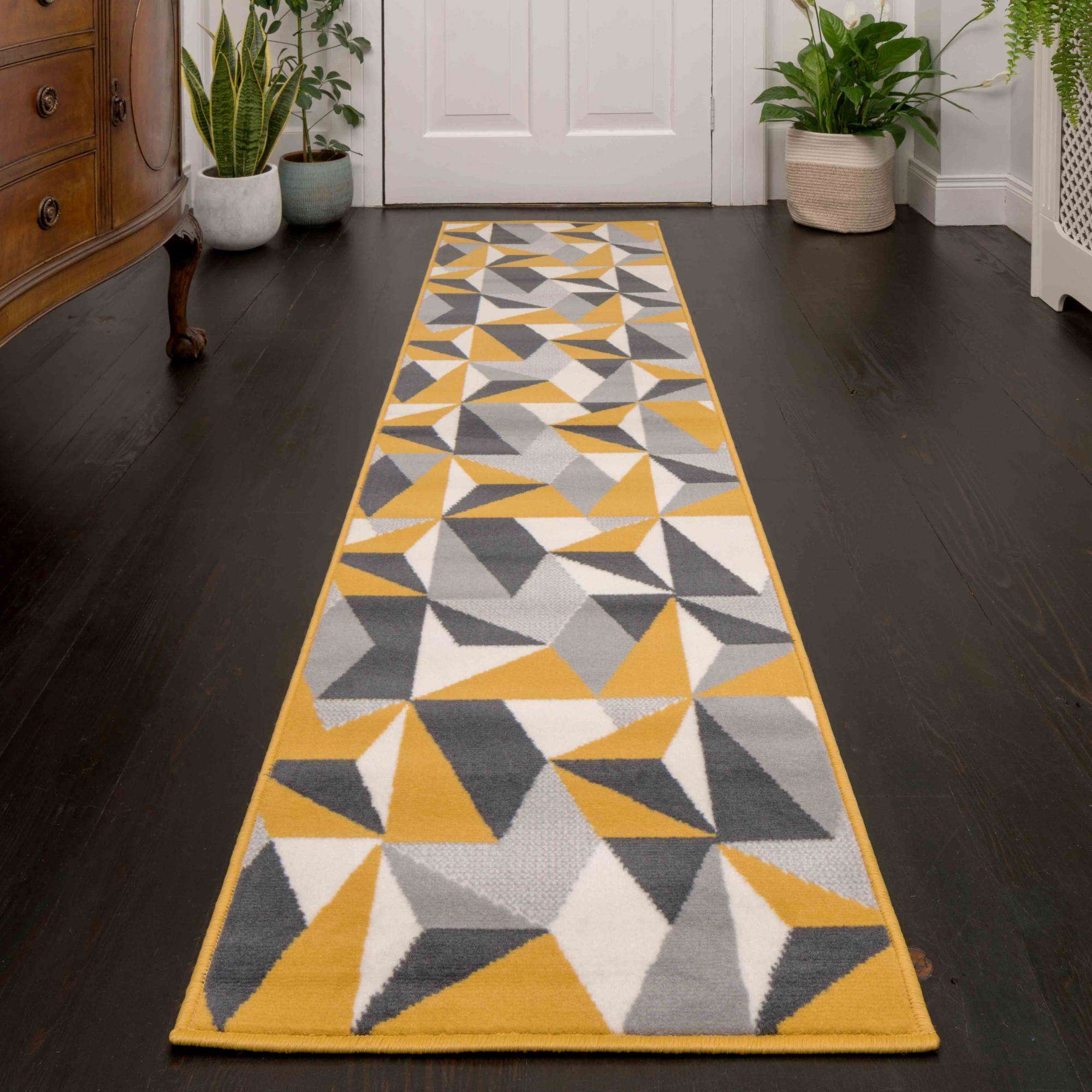 Geometric Yellow and Grey Rug - Image 3