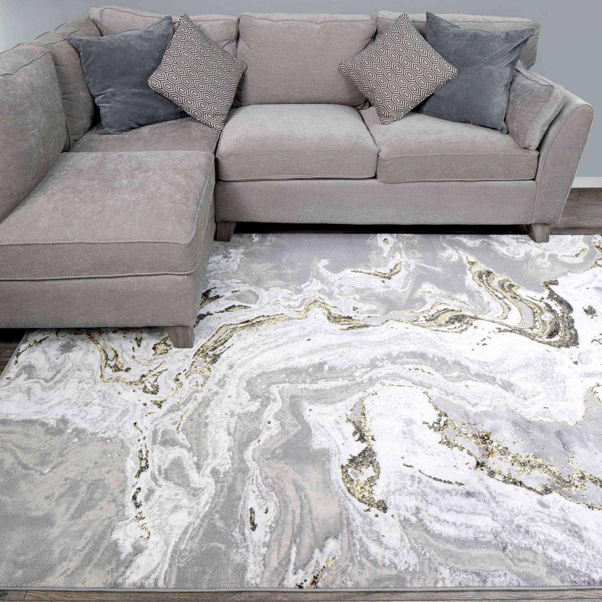 Gold Abstract Marble Pattern Hall Runner Rugs - Image 3