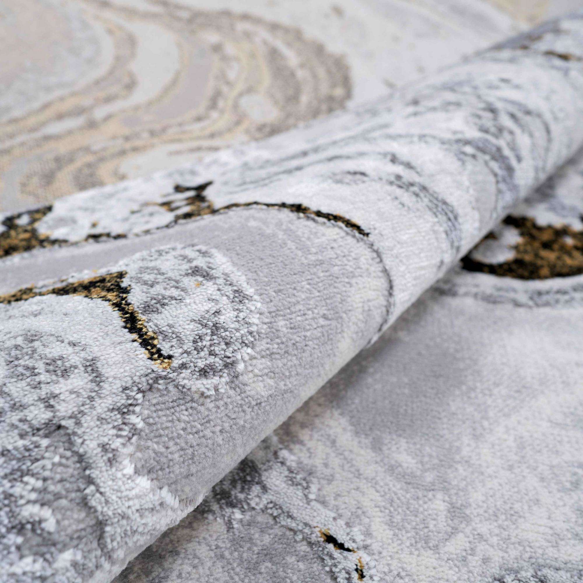Gold Abstract Marble Pattern Hall Runner Rugs - Image 6