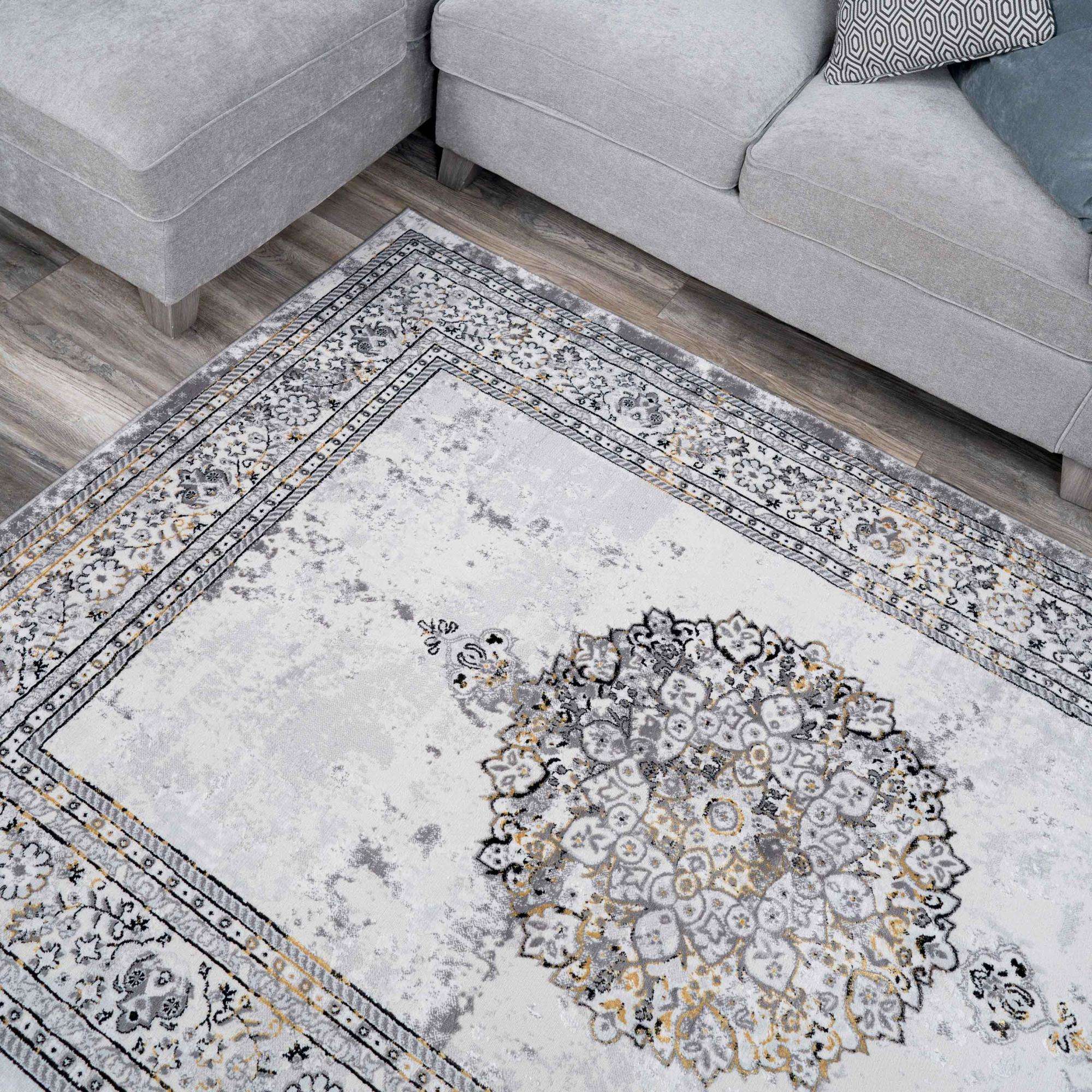Gold Traditional Distressed Living Room Rug - Victoria - Image 2