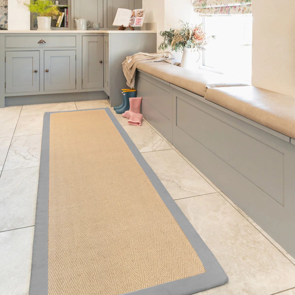Grey Cotton Border Natural Hallway Jute Runner - Image 3