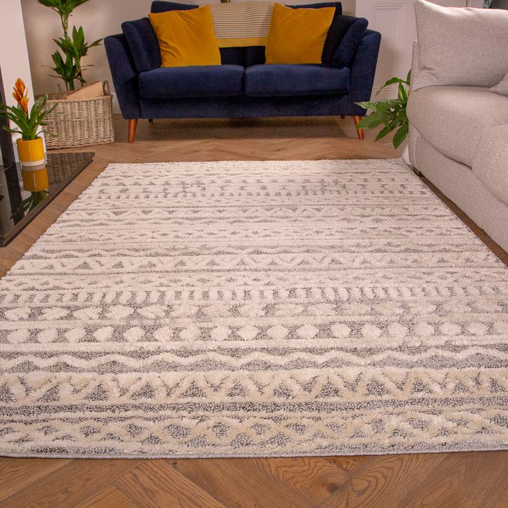 Grey Cream Aztec Runner Rug - Image 3