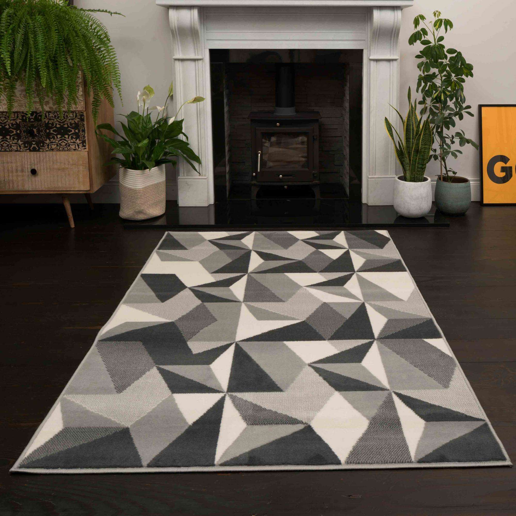 Grey Modern Geometric Living Room Rug - Image 2