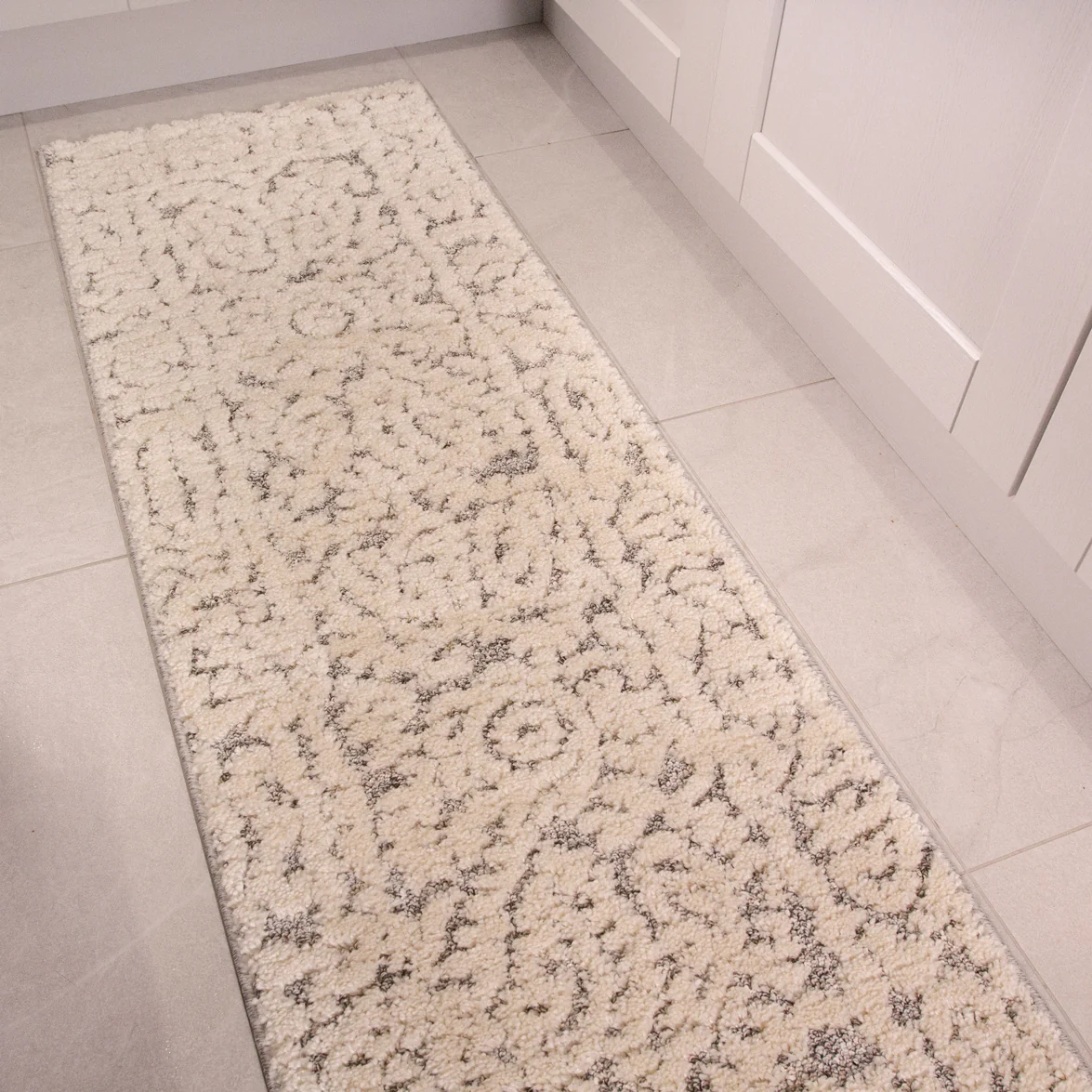Grey White Damask Runner Scandi Rug - Image 5