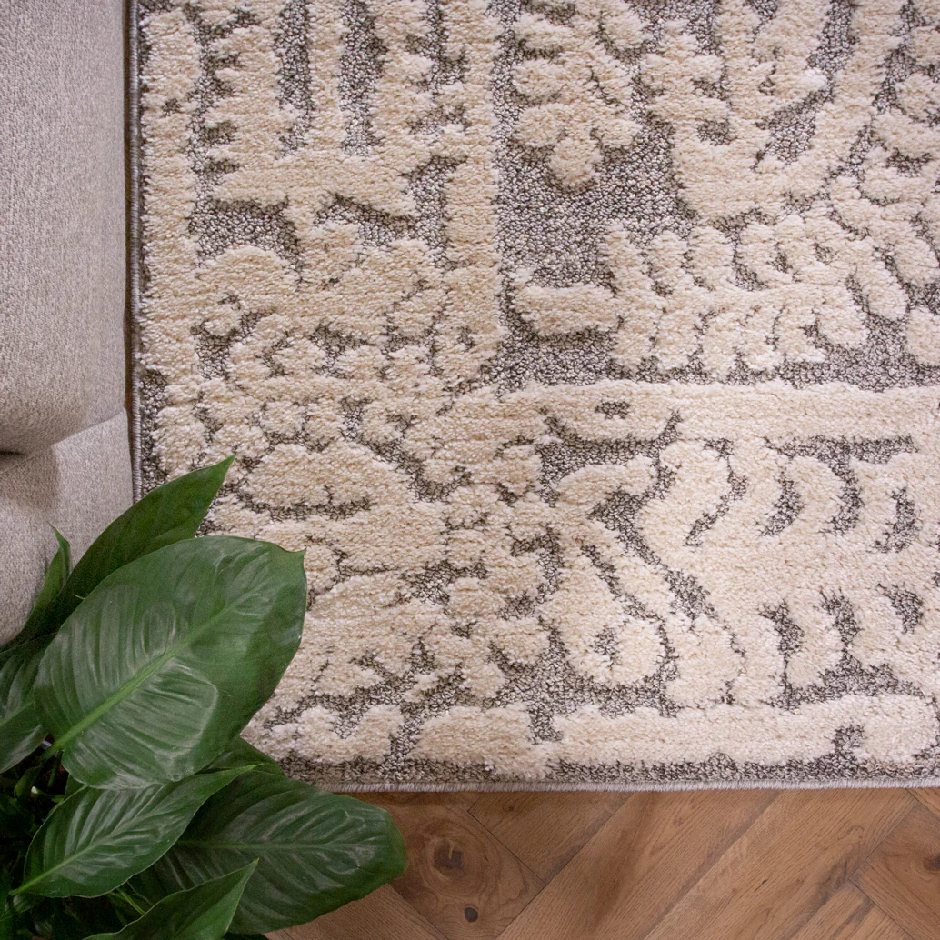 Grey White Textured Floral Rug - Image 2