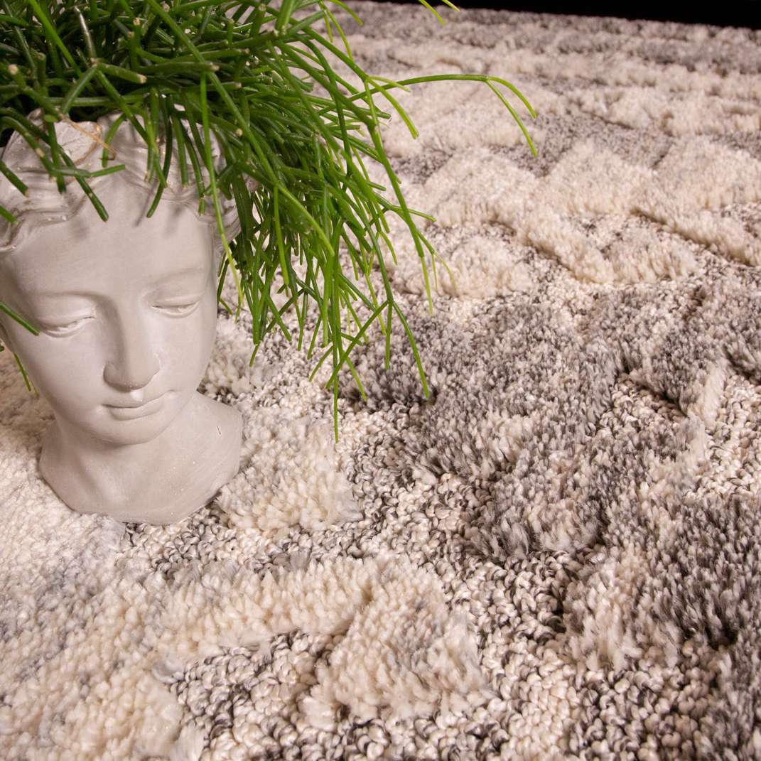 Grey White Textured Tribal Scandi Rug - Image 3