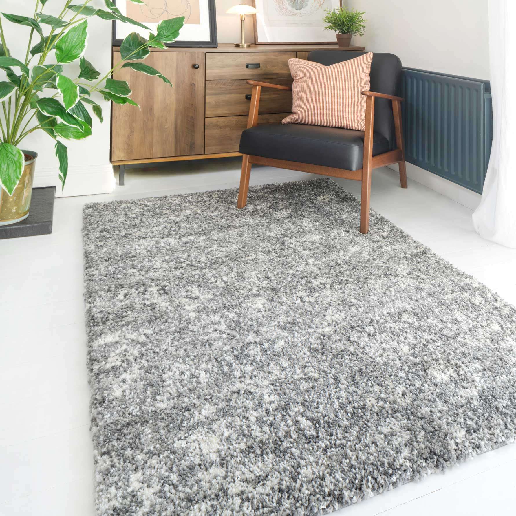 Luxurious Silver Shaggy Runner Hallway Rug - Image 2