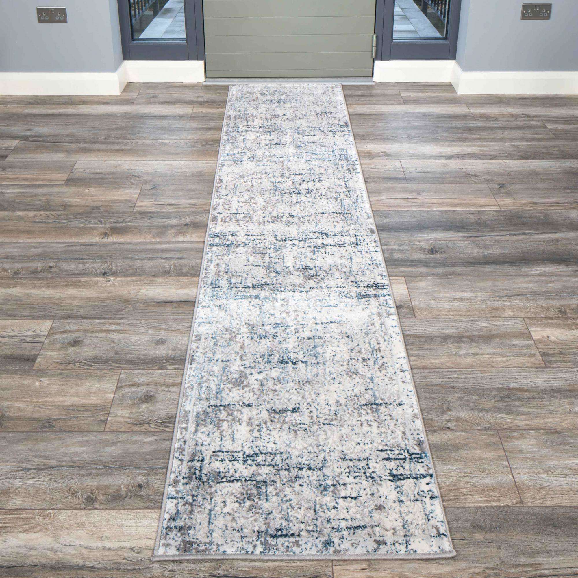 Modern Abstract Distressed Rugs Blue Grey - Tweed - Image 3