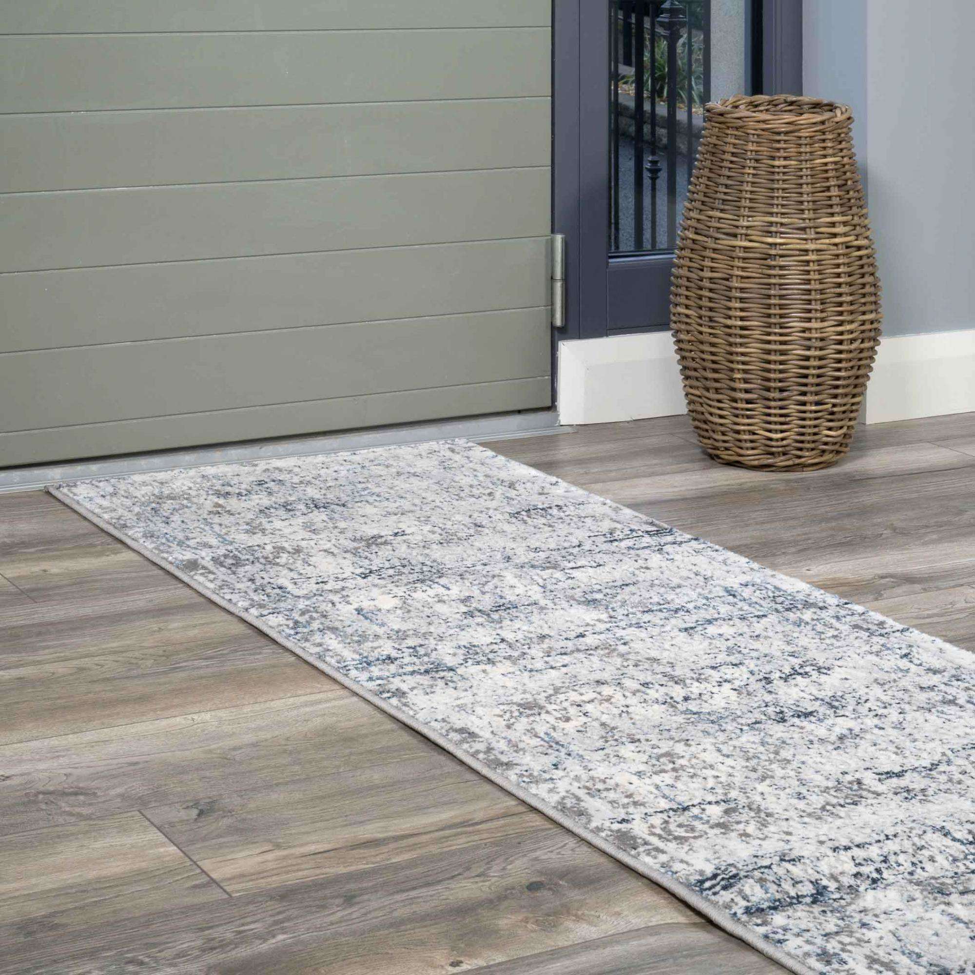 Modern Abstract Distressed Rugs Blue Grey - Tweed - Image 4