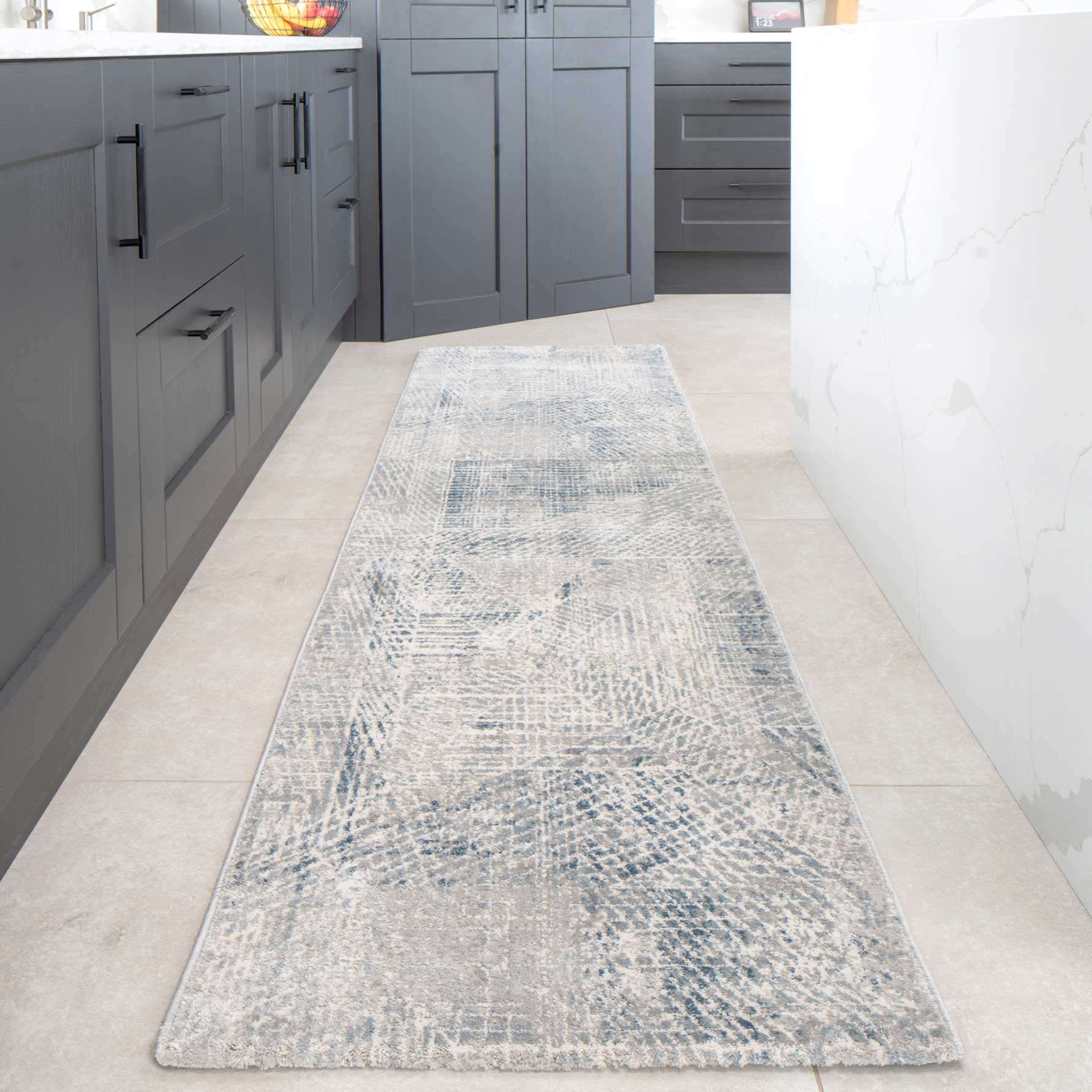 Modern Blue Distressed Abstract Living Room Rug - Astia - Image 7