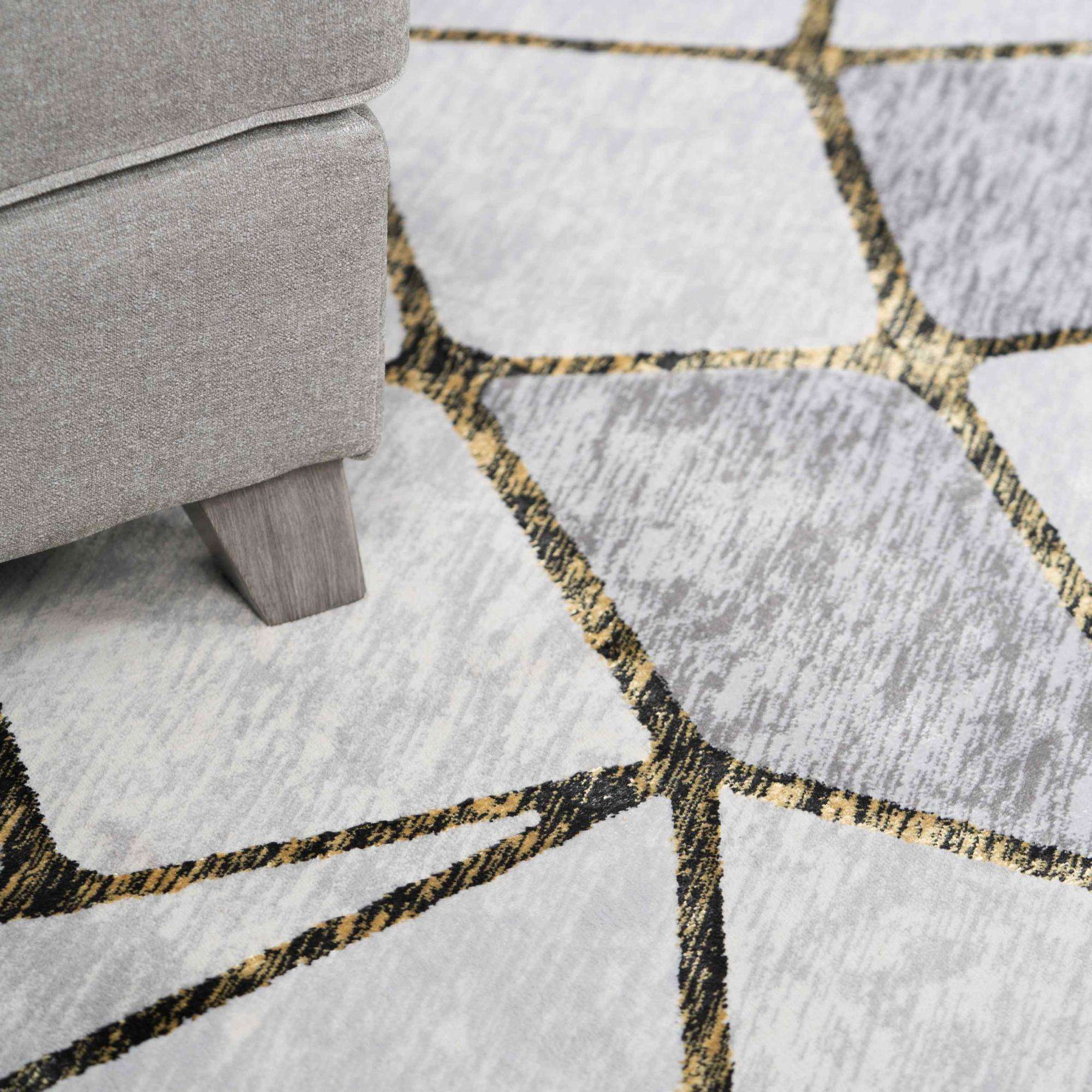 Modern Gold Abstract Mosaic Living Room Rugs - Road - Image 3
