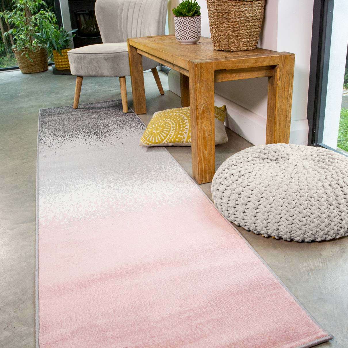 Modern Pink Distressed Striped Living Room Rug - Image 6