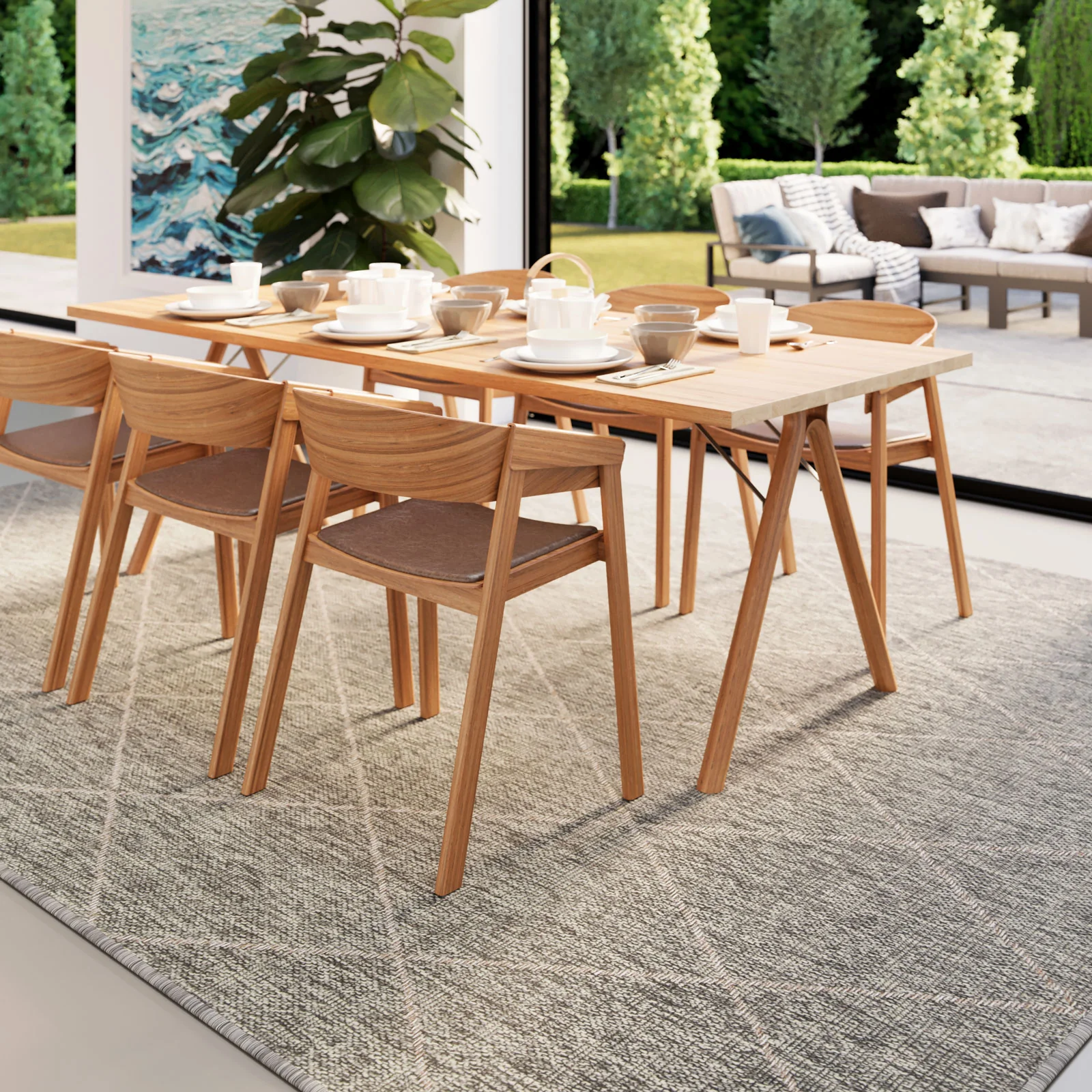 Neutral Trellis Living Room Rug - Mahoni - Image 4
