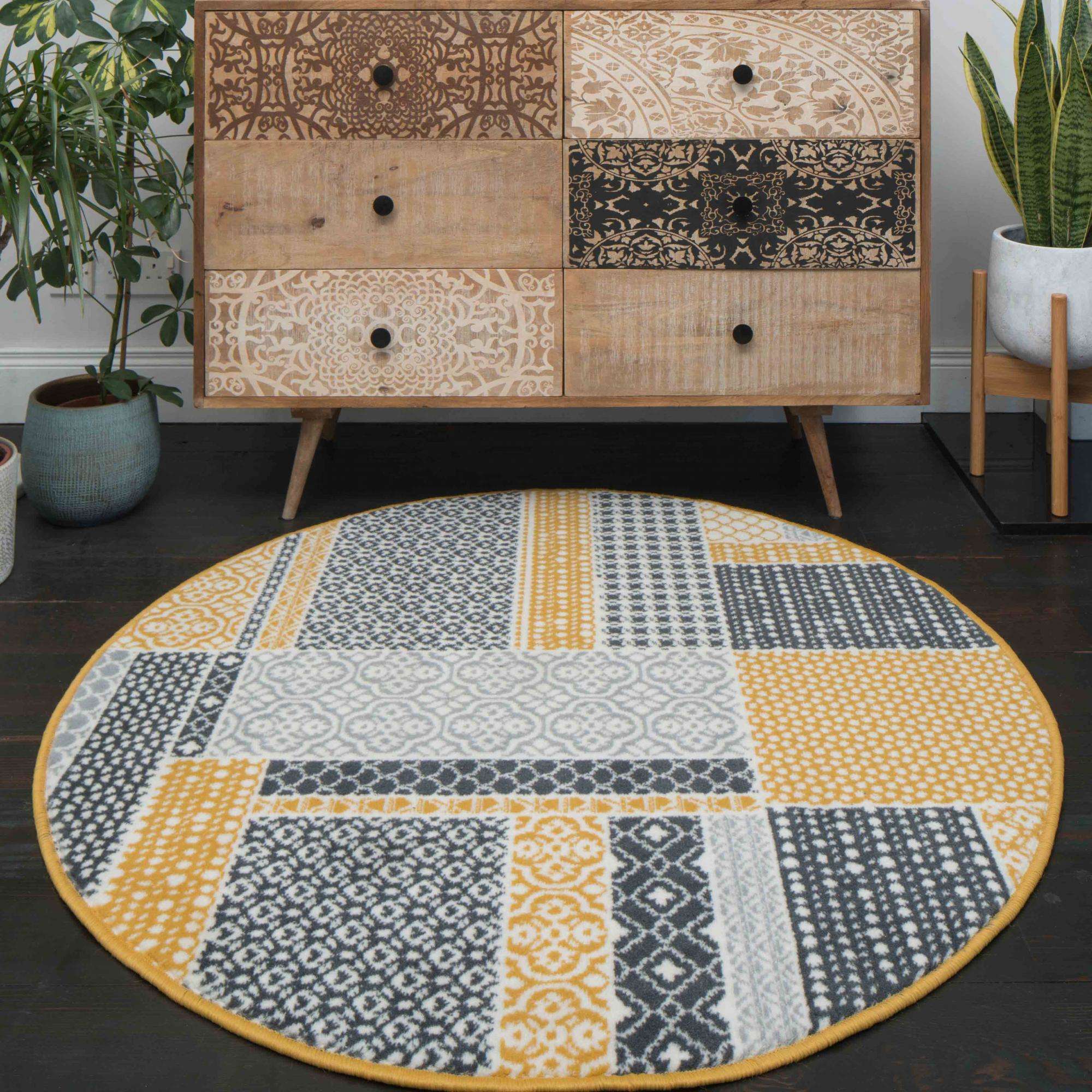 Ochre Grey Patchwork Rug - Image 6