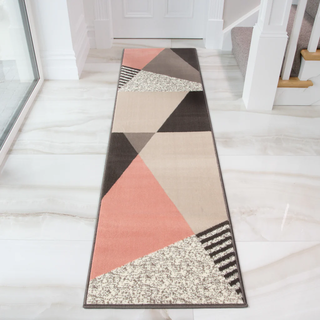 Pink Grey Modern Geometric Bedroom Rug - Image 7