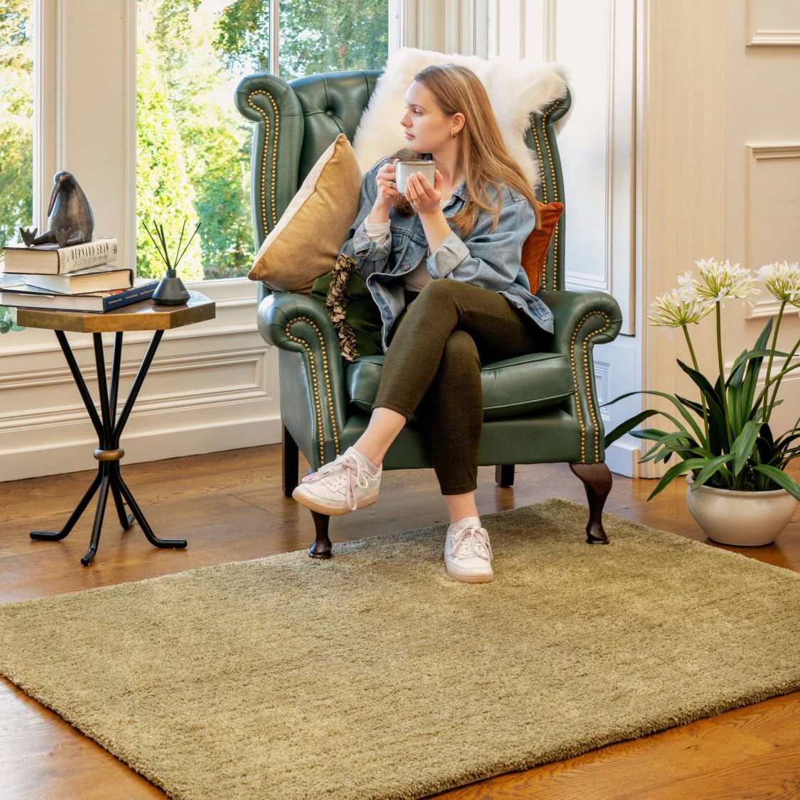 Premium Sage Green Shaggy Rug - Sage - Image 4