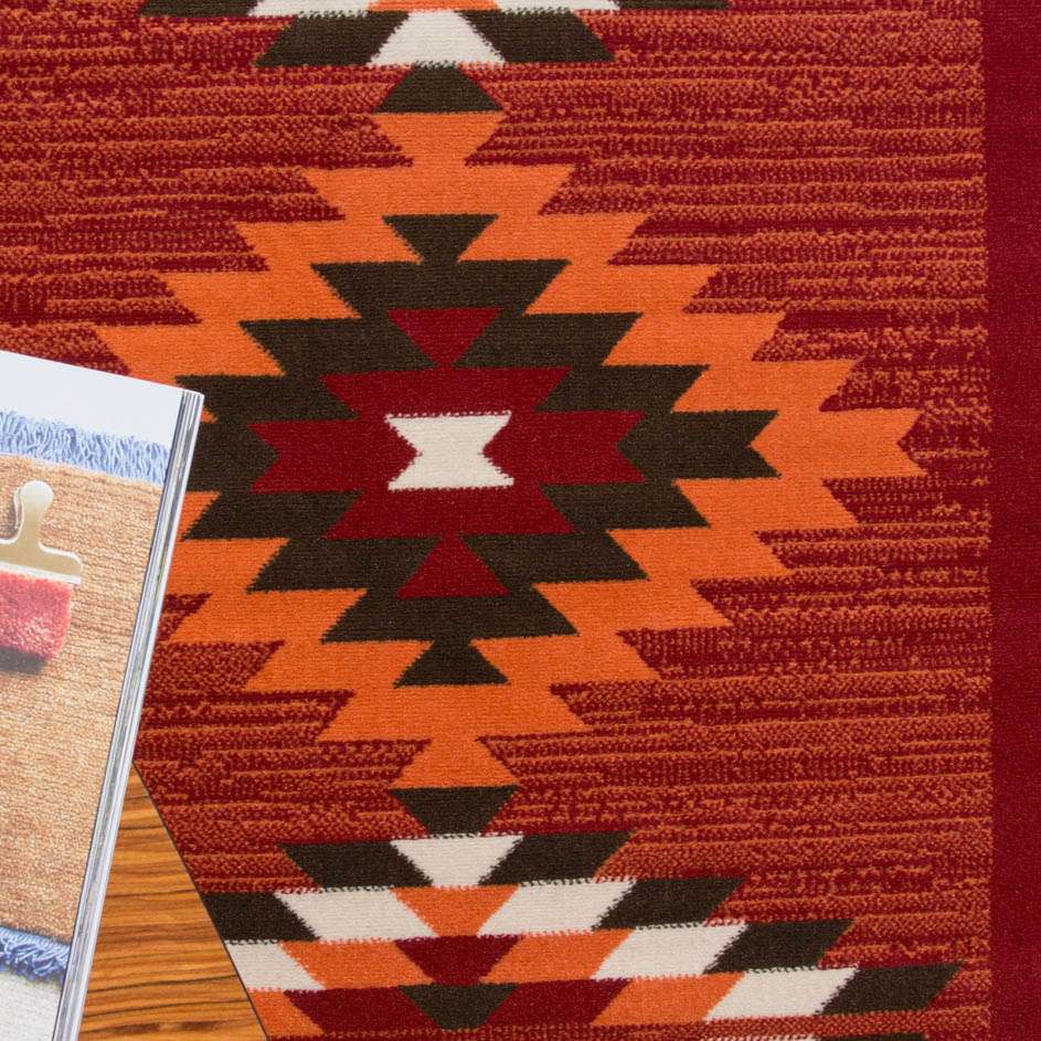 Red Aztec Tribal Medallion Bedroom Rug - Image 6